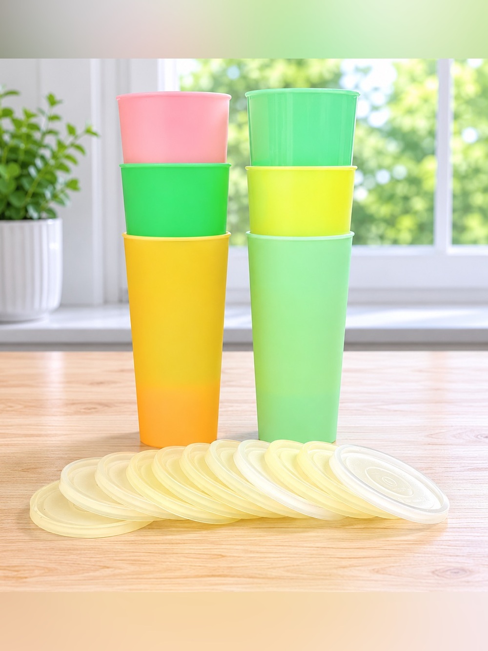 Vintage Tupperware Assorted Pastel Colors Tumbler / 16 oz / Cup Set of 6 w/Lids
